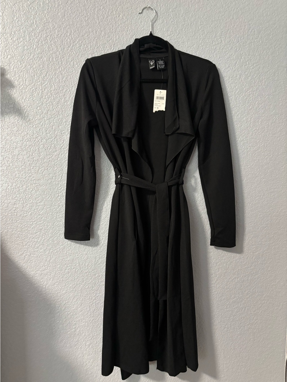 Windsor Black Long Sleeve Drape Belted Coat